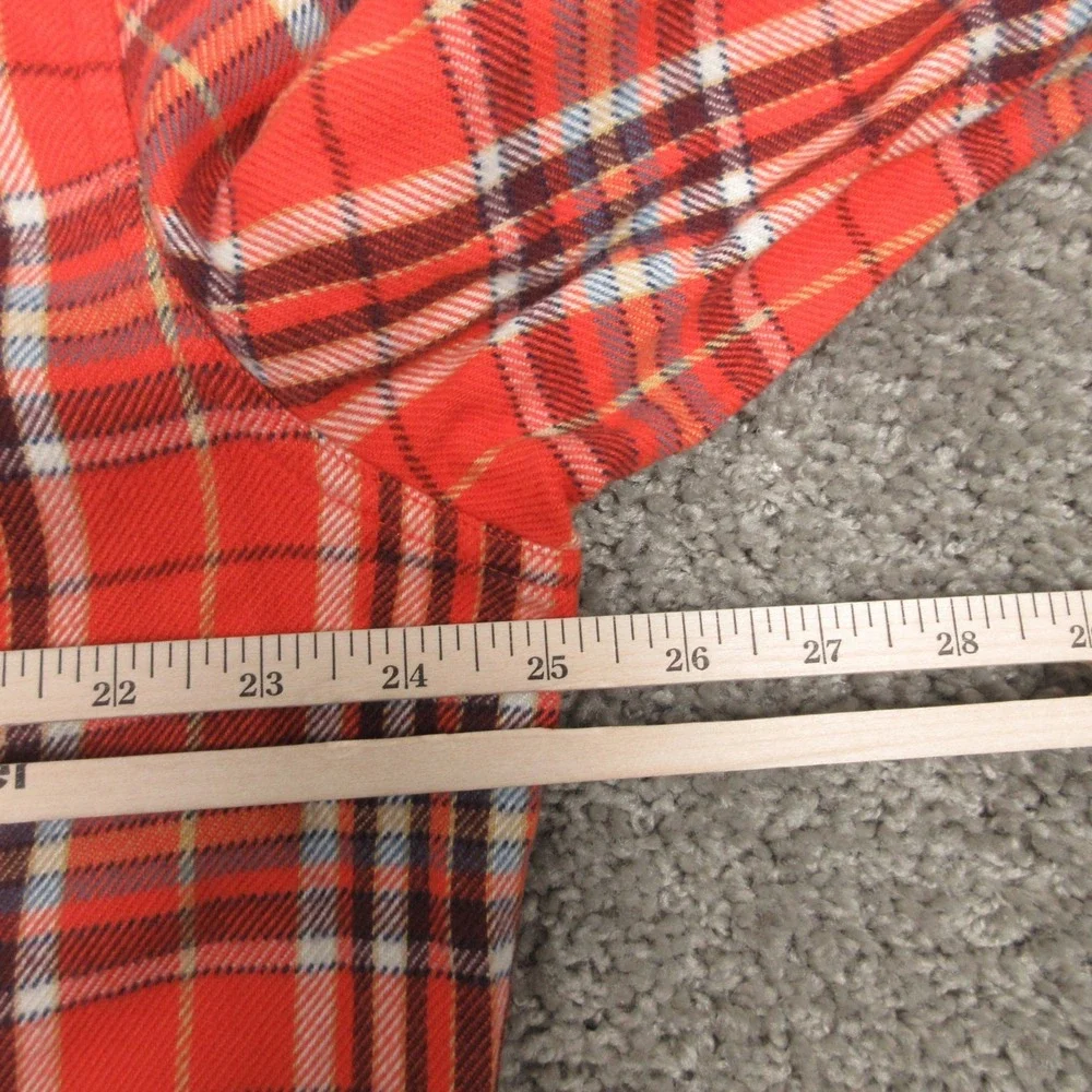 LL Bean Shirt Mens Large Orange Plaid Twill Flannel Organic Workwear Button Up
